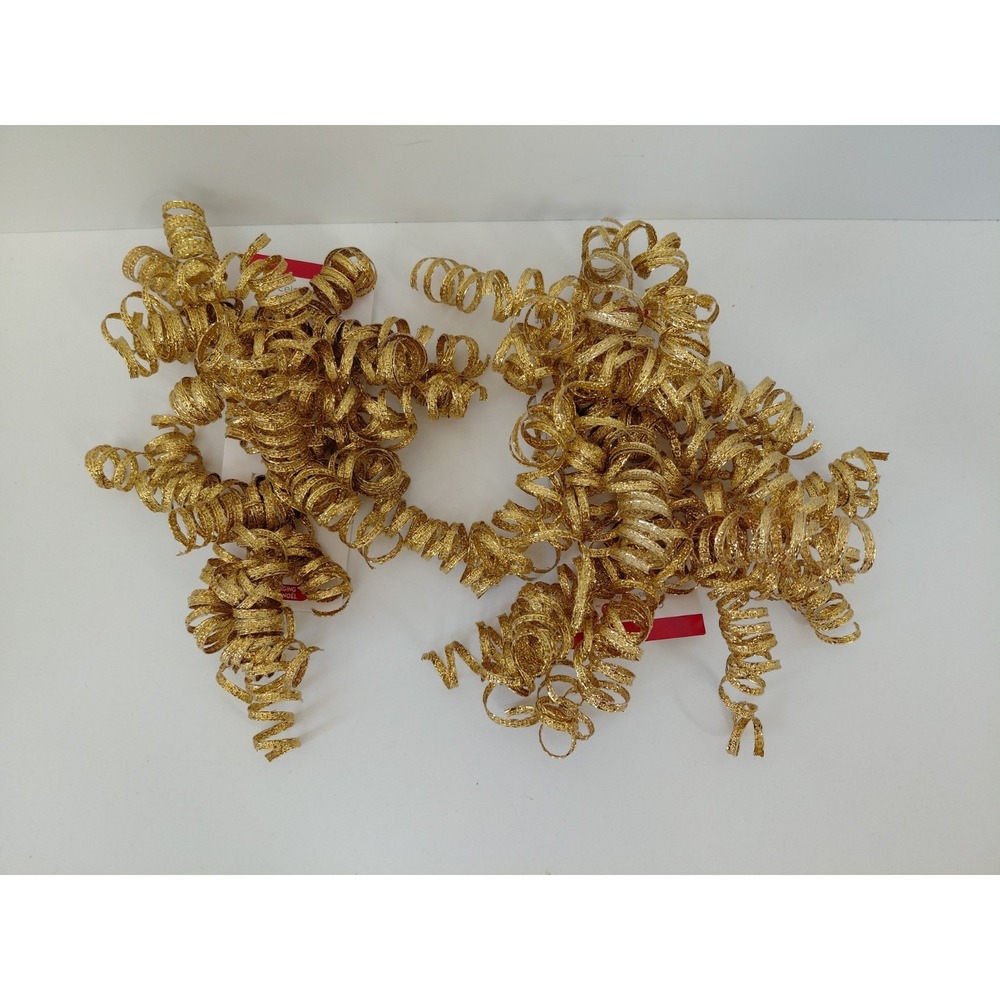 LOT of 2 Gold Glitter Bows Ribbons Christmas Gift Packaging 4 pieces total NEW